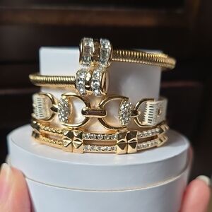 Luxurious Gold Bracelet Set with Crystal Accents